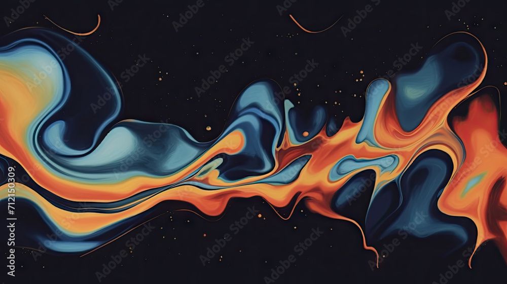  blue, orange, and yellow abstract painting on black, A black background with colorful smoke suitable for vibrant and dynamic designs, Abstract pastel holographic blurred grainy gradient texture