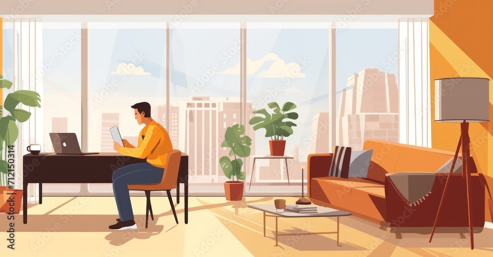 Humorous depiction of hybrid work attire, blending business and comfort in a home office environment. Humorous depiction of hybrid work attire, blending business and comfort in a home office environment.