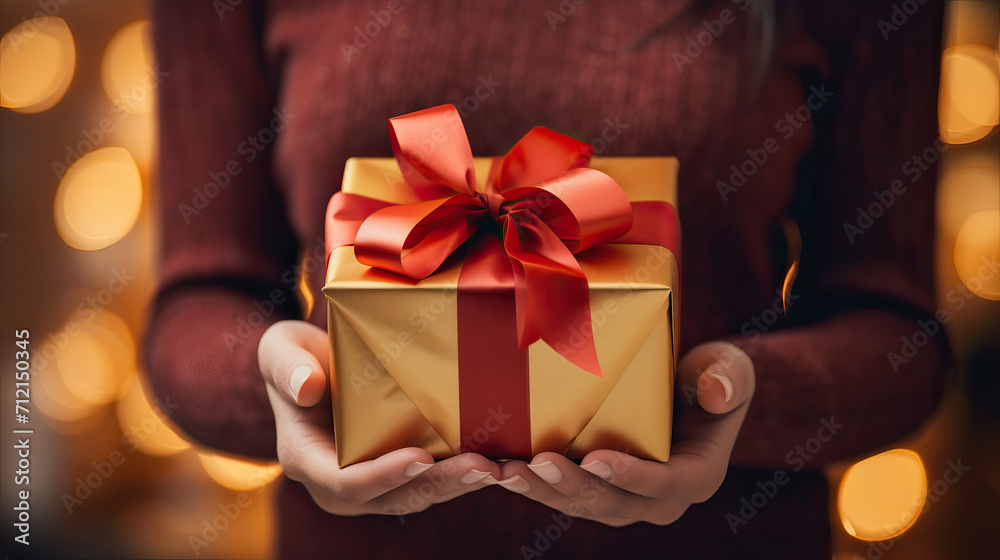 Beautiful girl holding a gift in her hands Beautiful girl holding a gift in her hands