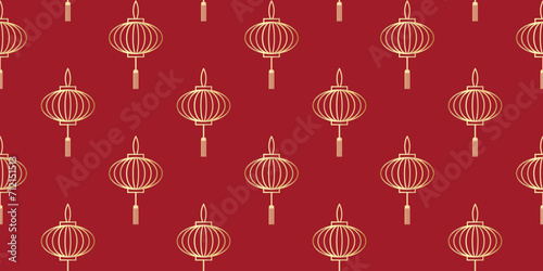 chinese lantern seamless pattern illustration. red gold lantern background. chinese day holiday texture