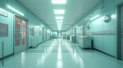 Medical concept. Hospital corridor with rooms