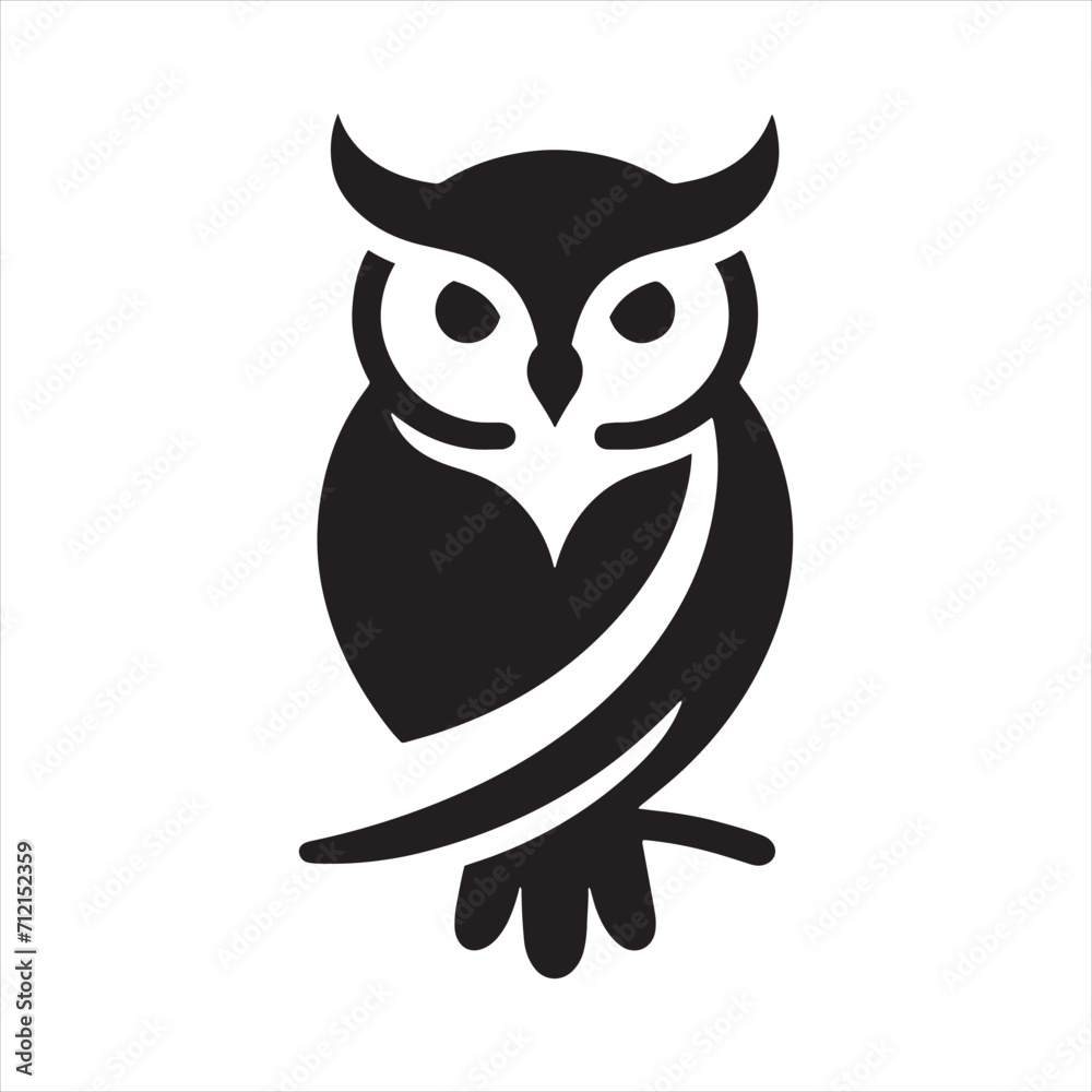 Twilight Elegance: Owl Silhouette Adorning the Dusk with Grace and Mystery - Owl Illustration - Bird Vector

