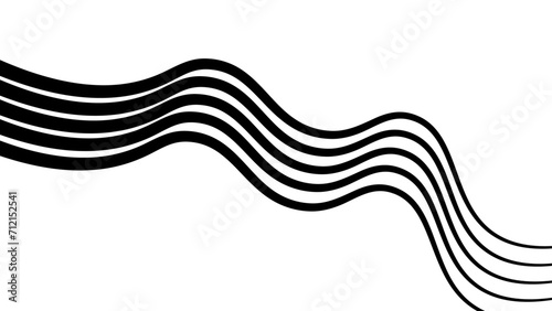 Abstract black and white perspective line stripes with 3-dimensional effects isolated on a white background.