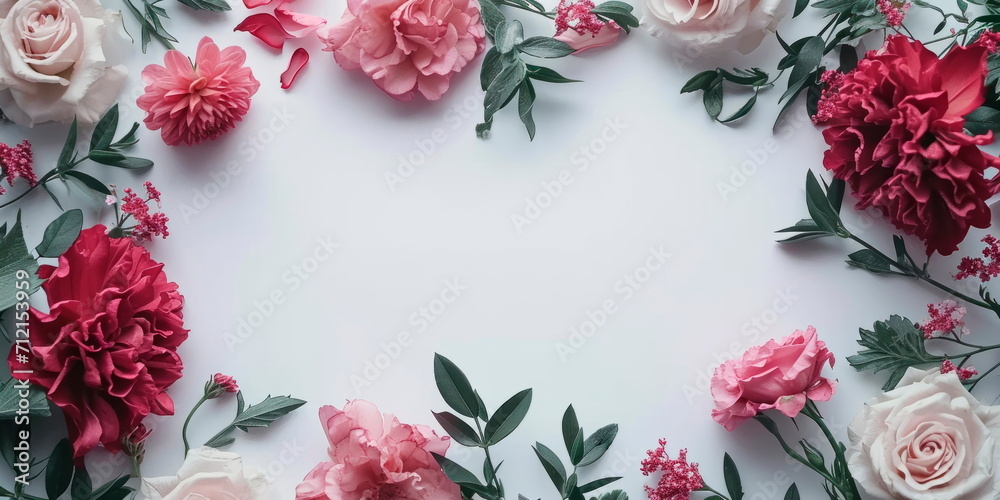 charming flower arrangement forming an elegant frame, perfect for expressing Valentine's feelings on a white background. Generative AI charming flower arrangement forming an elegant frame, perfect for expressing Valentine's feelings on a white background. Generative AI