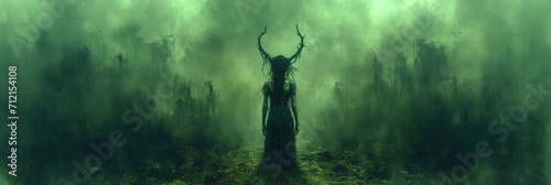 A Woman with Horns in a Dark and Moody Style Background created with Generative AI Technology photo