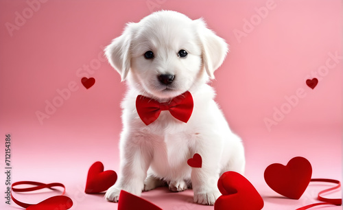 Valentien's day, puppy, heart, simple background. Generative AI photo