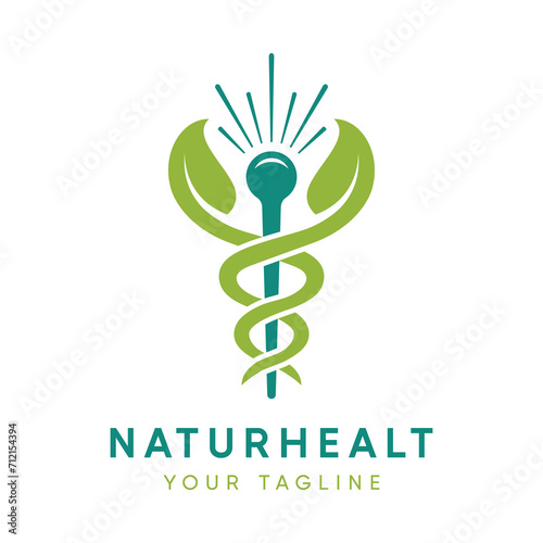 caduceus and leaves, white background, vector eps 10