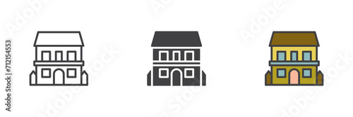 Two storey cottage different style icon set