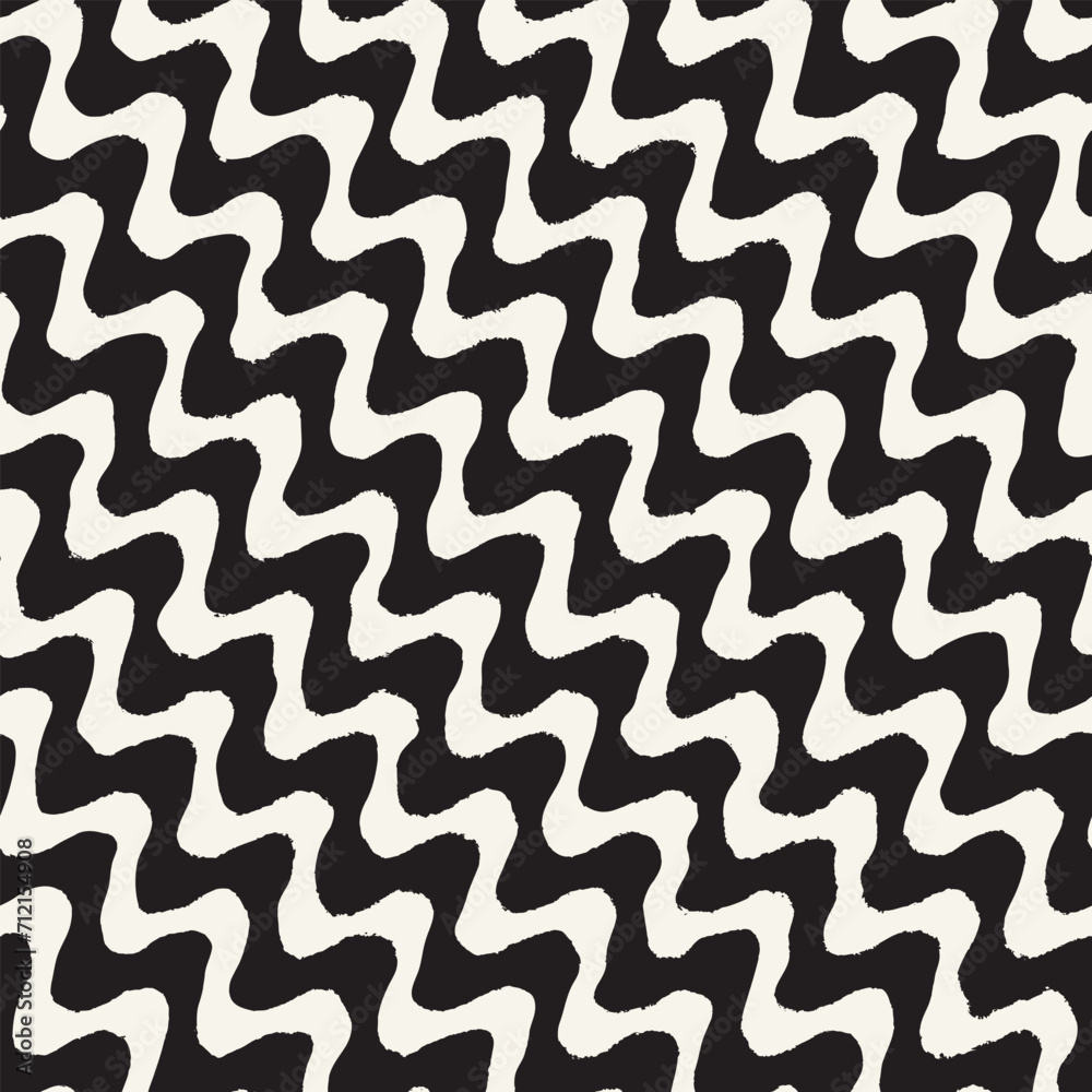 Vector seamless hand-painted ink pattern. Abstract decorative background. Stylish monochrome hand-drawn texture.