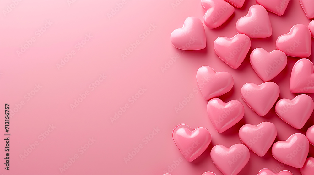 Gathering of pink hearts in same color on pink background