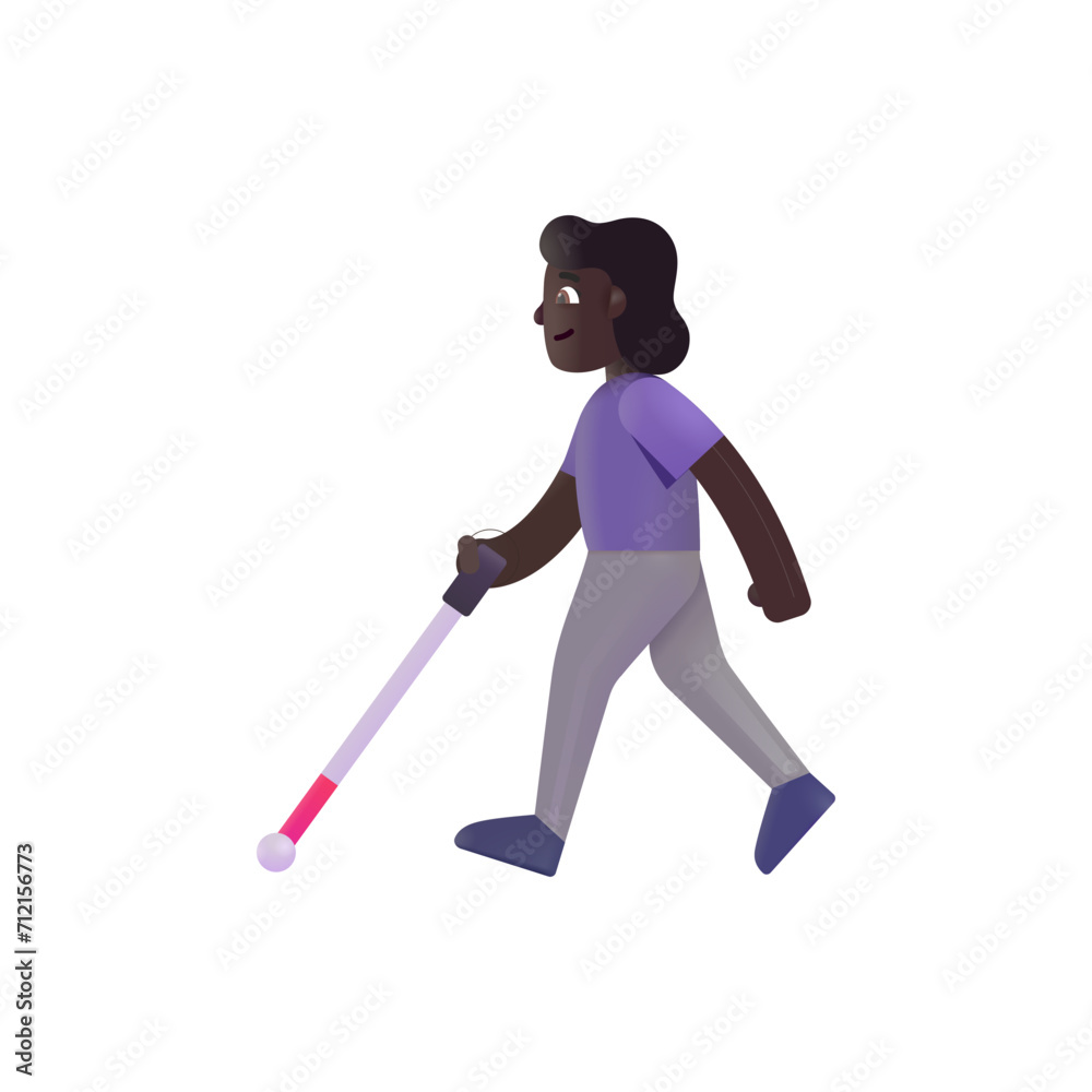 Woman with White Cane: Dark Skin Tone Woman with White Cane: Dark Skin Tone