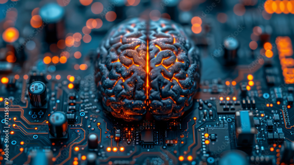 A brain living on electronics, CPU, high technology, Artificial intelligence,generative ai A brain living on electronics, CPU, high technology, Artificial intelligence,generative ai