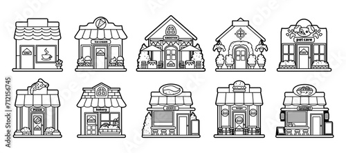 Food store outline sketch vector illustration set
