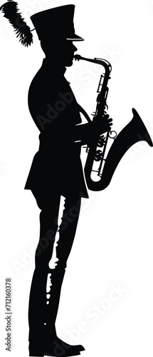 Silhouette marching band wind instrument player full body black color only