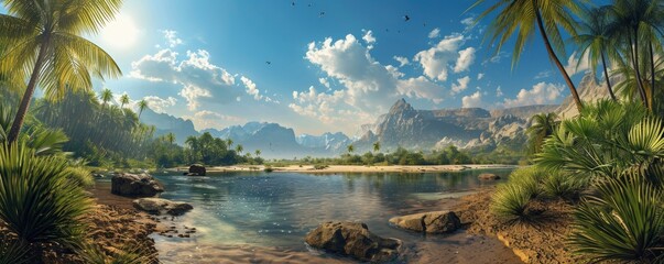 Fotobehang Cappuccinokleur Beautiful Jurassic landscape  © shooreeq