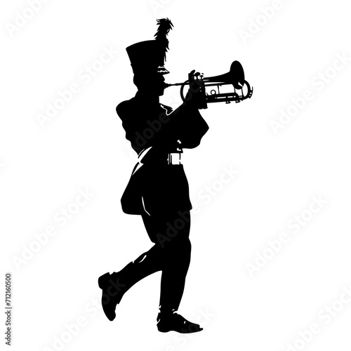 Silhouette marching band wind instrument player full body black color only