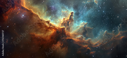 Vast cosmic nebula  stellar clouds and star field in deep space. Space exploration.