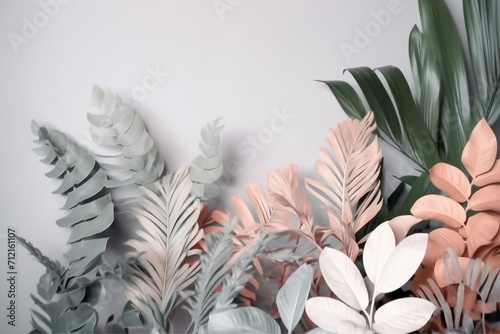 Soft color background with collection of tropical leaves  foliage plant
