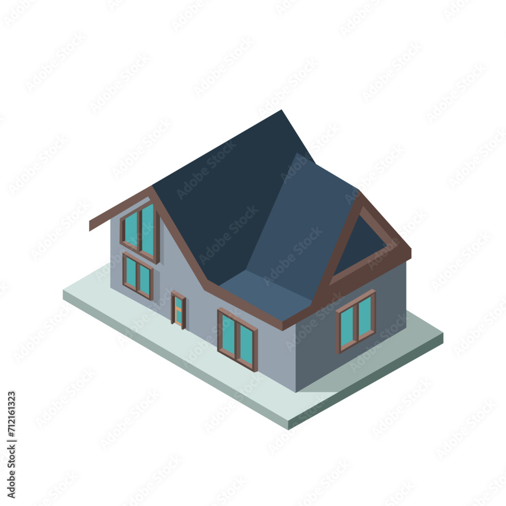 Classic modern family house building icon in 3d view. Residential home property. Isometric big set of low villas. Country house Classic modern family house building icon in 3d view. Residential home property. Isometric big set of low villas. Country house