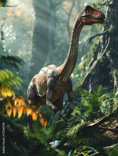 Herbivorous dinosaur in its natural habitat