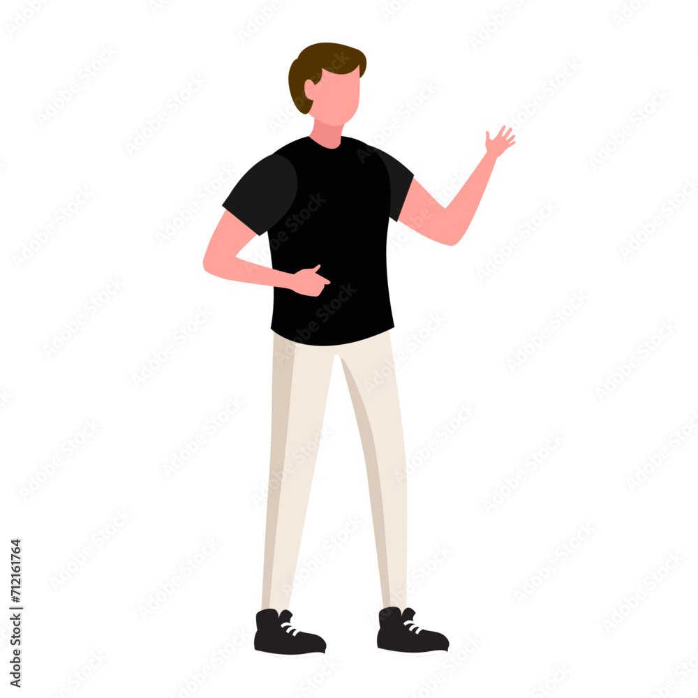 young good looking man doing presentation pose with confident. vector illustration.