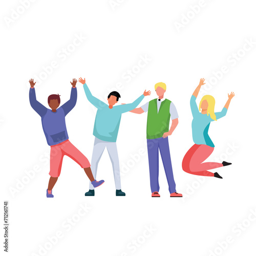young people Jumping and dancing, happy people. Positive emotions set illustration.