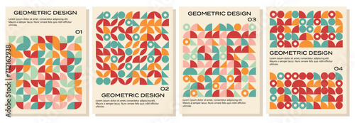 Posters of vector abstract geometric shapes. Template design for background, magazine, cover. Red retro background. Modern vector illustration. © Olgadesinger