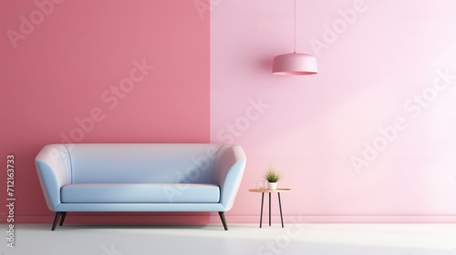 Minimalist composition of pink wall and white chairs.