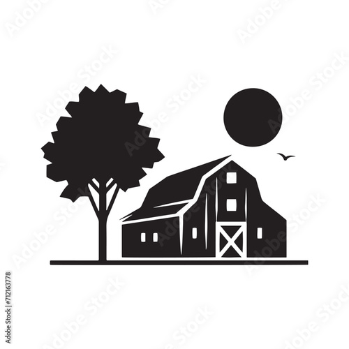 Countryside Reverie: Barn Silhouette Amidst a Dreamy Farmland Setting - Farm Silhouette - Barn Vector
