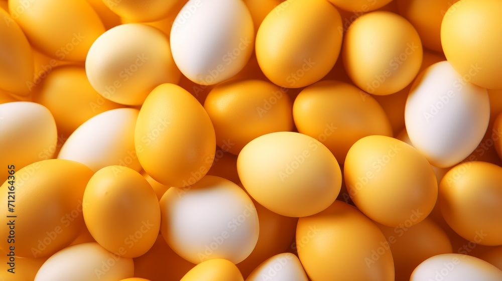 Yellow chicken eggs background, blue color, close up Yellow chicken eggs background, blue color, close up
