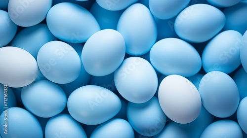 Chicken eggs background, blue color, close up