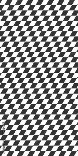 Vertical race flag texture. Tilted checkered black and white squares background. Rally sport car competition, motosport, motocrosss print. Slanted chequered tile floor photo