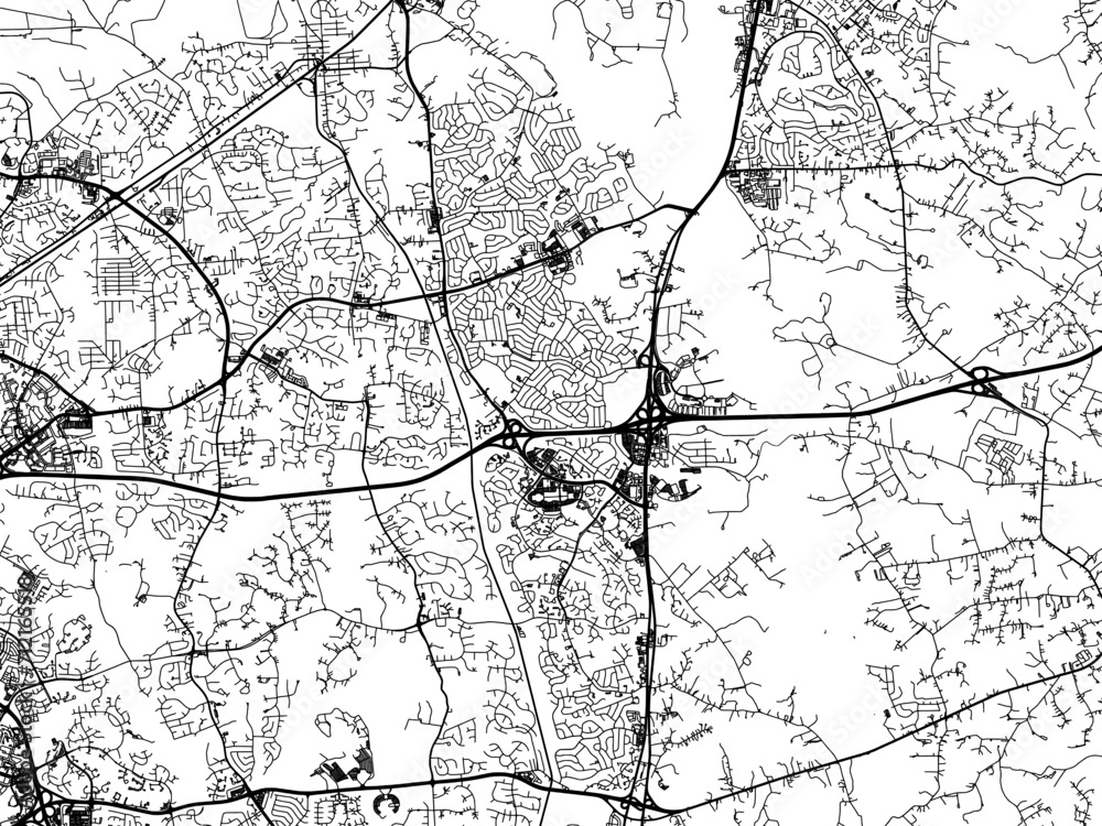Vector road map of the city of  Bowie  Maryland in the United States of America with black roads on a white background.