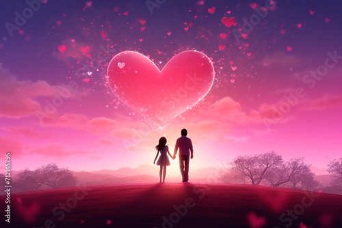 Background for Valentine s Day with a happy pair holding hands in eternal love