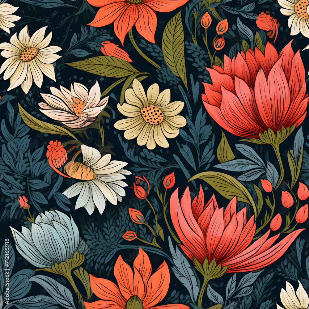 custom made wallpaper toronto digitalcolorful floral pattern, vibrant color, tile pattern