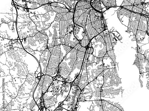 Vector road map of the city of  Cranston  Rhode Island in the United States of America with black roads on a white background.
