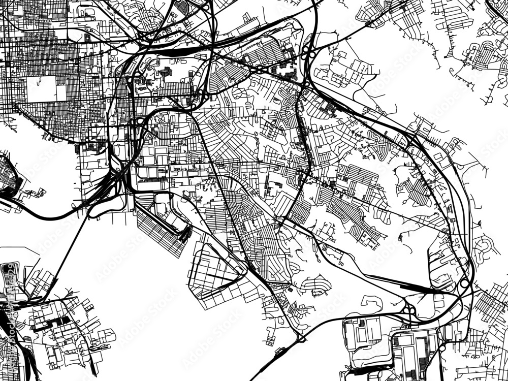 Naklejka premium Vector road map of the city of Dundalk Maryland in the United States of America with black roads on a white background.