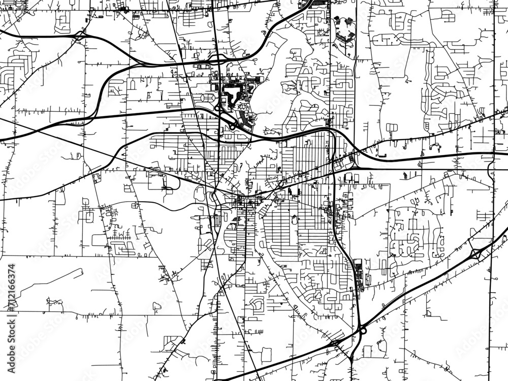Vector road map of the city of  Elyria  Ohio in the United States of America with black roads on a white background.