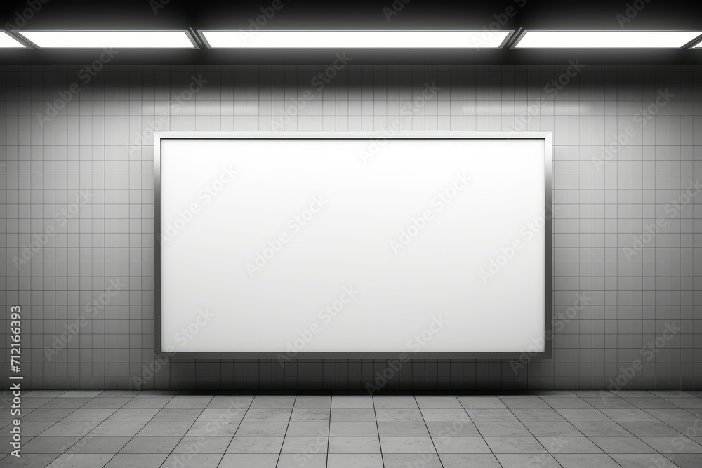 Blank billboard on metro station. Mock up. Poster in the station hallway. Outdoor advertising