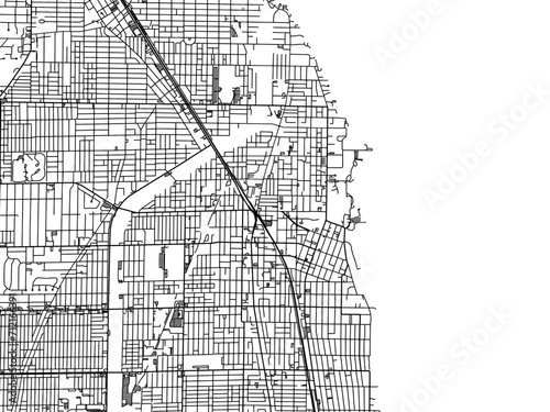 Vector road map of the city of  Evanston  Illinois in the United States of America with black roads on a white background.