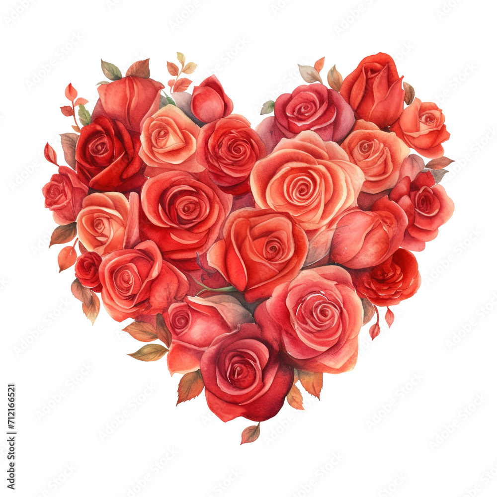 Heart Made of Red Roses. AI Generated Image