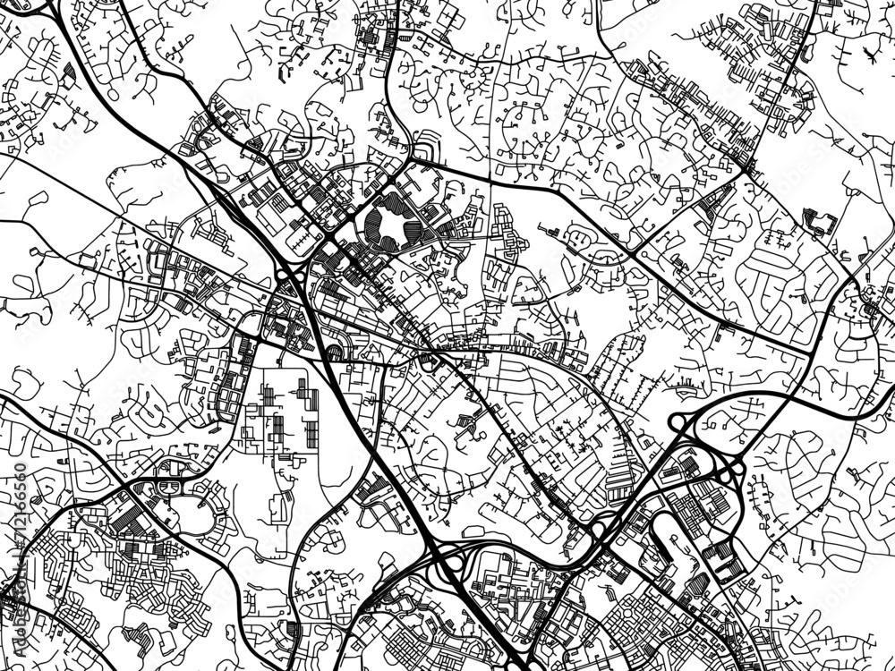 Vector road map of the city of  Gaithersburg  Maryland in the United States of America with black roads on a white background.