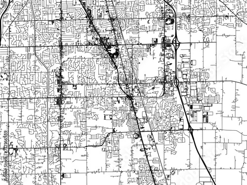 Vector road map of the city of  Greenwood  Indiana in the United States of America with black roads on a white background. photo