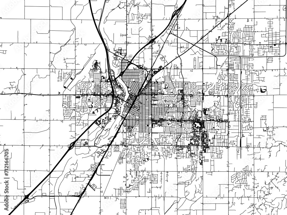 Vector road map of the city of  Idaho Falls  Idaho in the United States of America with black roads on a white background.