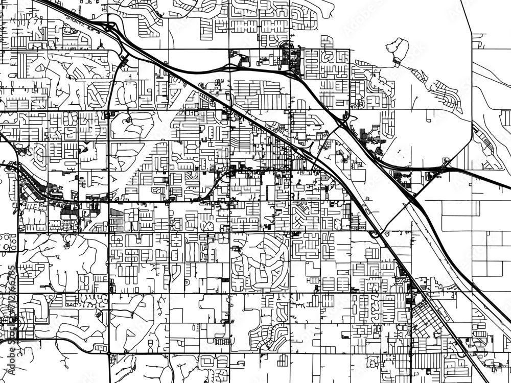 Naklejka premium Vector road map of the city of Indio California in the United States of America with black roads on a white background.