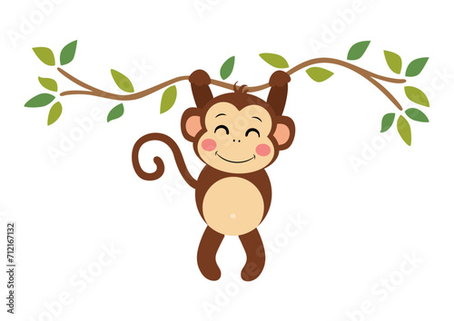Cute monkey hanging on branch tree