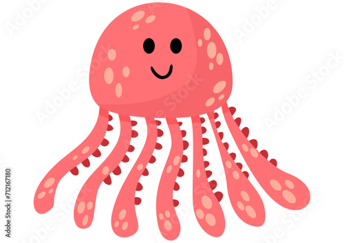 Cute happy octopus isolated on white.