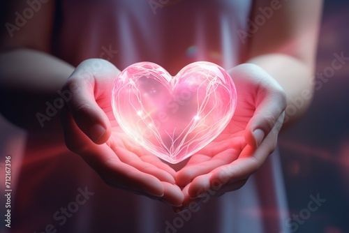 Beautiful pink heart held in hands