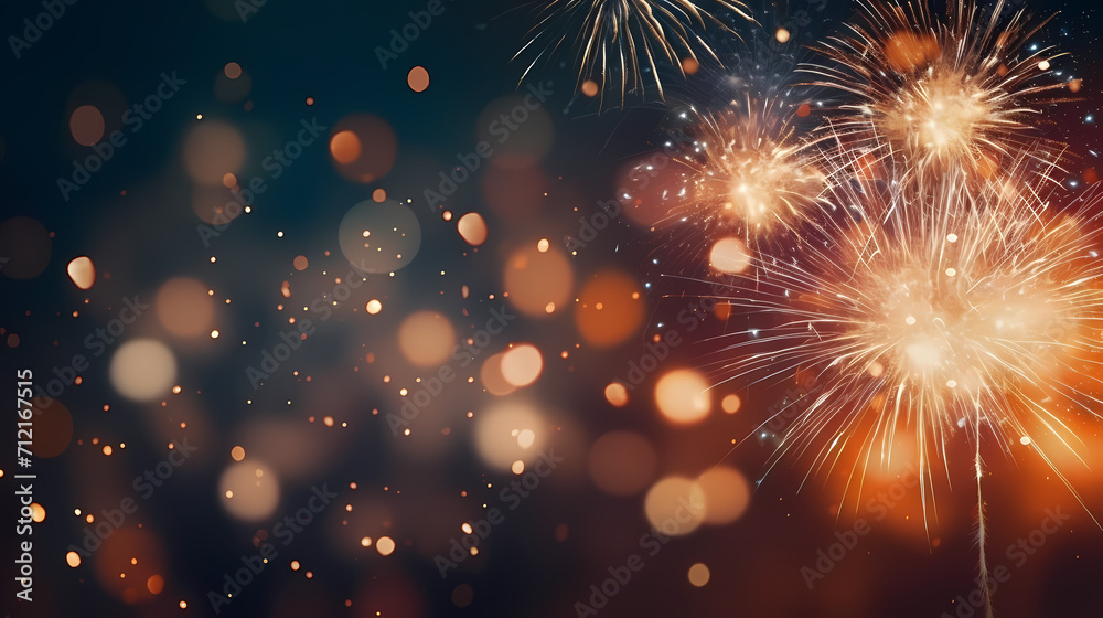 Fototapeta premium Beautiful fireworks background at night for holiday decoration