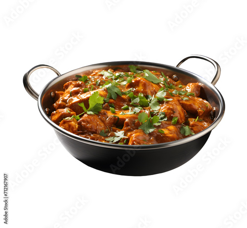 Indian butter chicken curry in balti dish Hyperrealistic Highly Detailed Isolated On Transparent Background